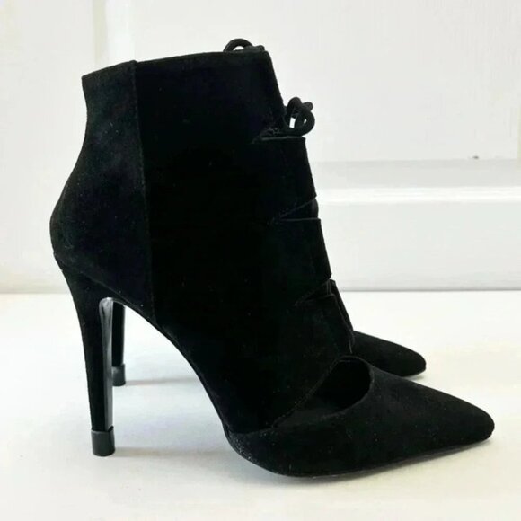 Aldo Eraede Lace Up Stiletto Ankle Boots Cut Out Black Suede 7.5 - Picture 4 of 16